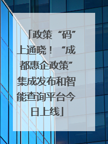 政策“码”上通晓！“成都惠企政策”集成发布和智能查询平台今日上线