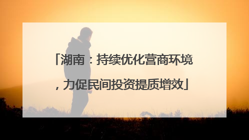 湖南：持续优化营商环境，力促民间投资提质增效
